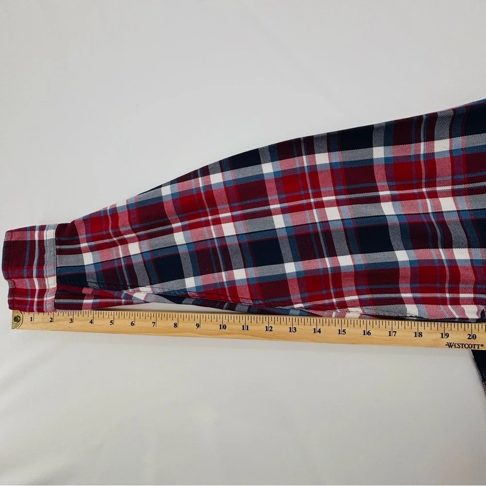 Tommy Hilfiger Navy, Red & White Flannel Checkered Button Down Shirt Size small - Picture 14 of 17